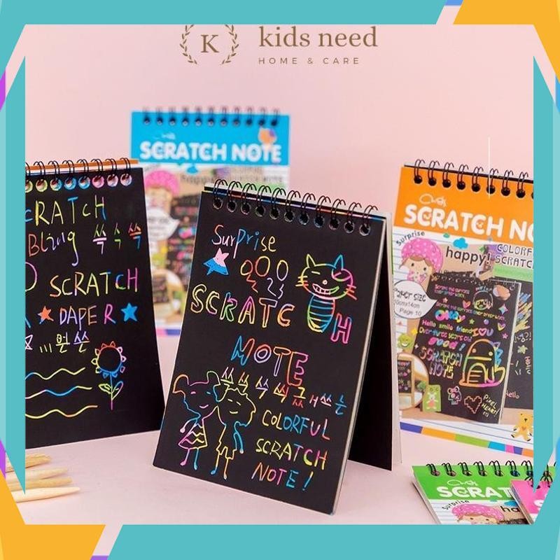 

Berkualitas Scratch note /Buku Magic Warna Colourful Scratch note kecil /mainan Black Cardboard edukasi XHG-65