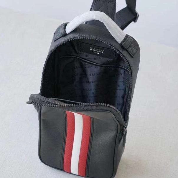 Tas Selempang Pria Tas Pria Bally Shoulder Bag Tanis Coated Canvas Sling Bag Black Navy