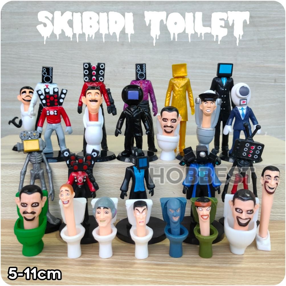 Action Figure SKIBIDI TOILET set - Miniatur Pajangan Mainan Kepala Radio TV Man Topper Kue Siren Hea