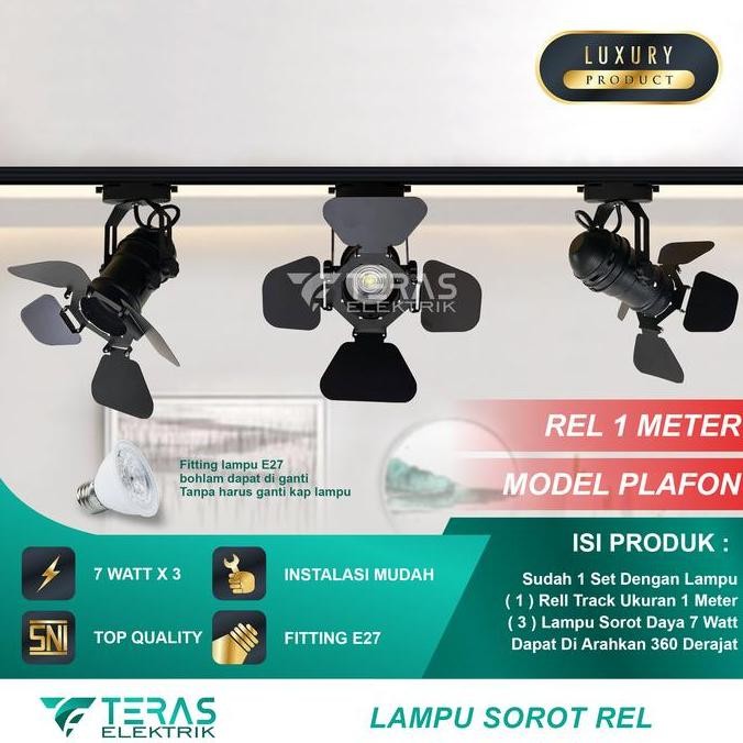 Paket lampu sorot rel 7 Watt isi 3 model mini studio tracklight studio AS