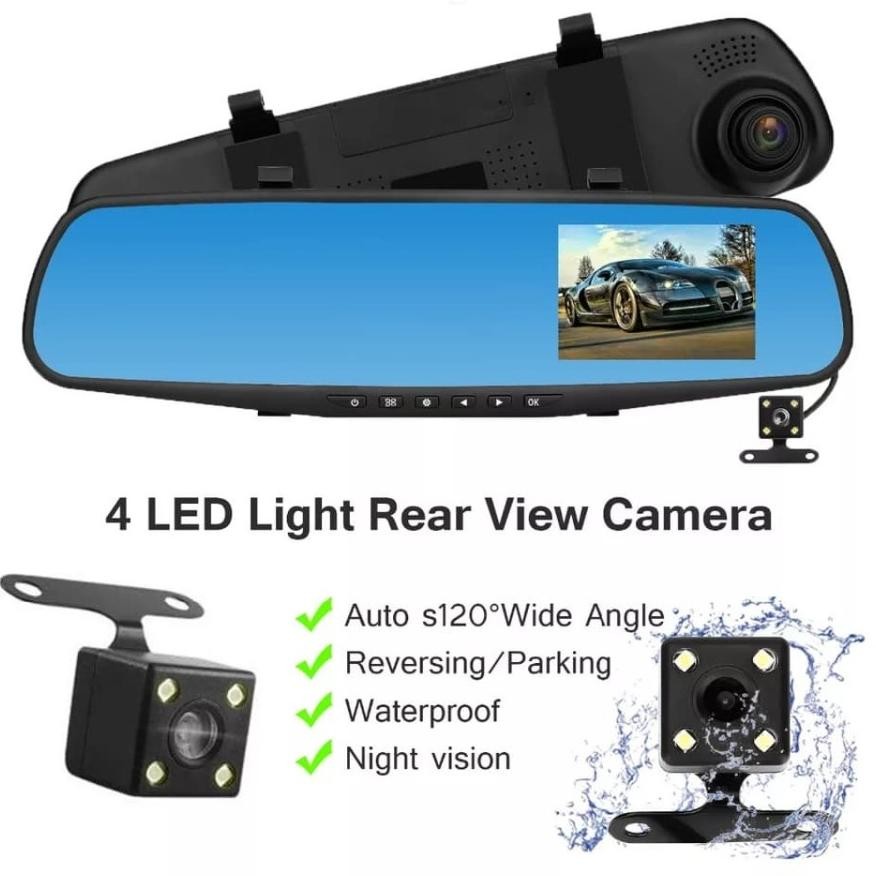 Original Am-32 Kamera Mobil Spion Cctv Mobil Dvr Dasbor Cam Di Spion 2 Kamera Depan Belakang Full Hd