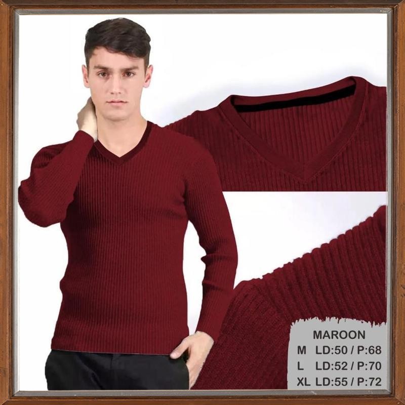 Diskon Kaos polos Cabut Jarum pria lengan panjang | kaos kerah V Neck pria QXW-56