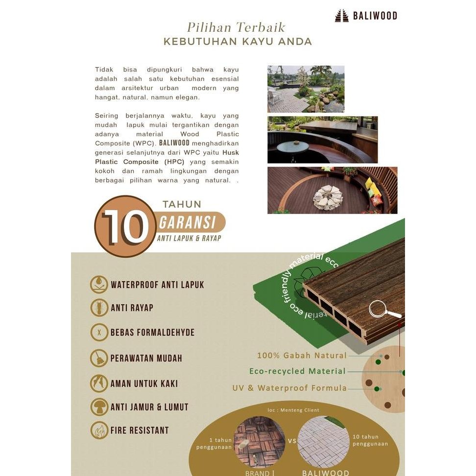 WPC HPC Kayu decking lantai anti rayap anti air include pemasangan