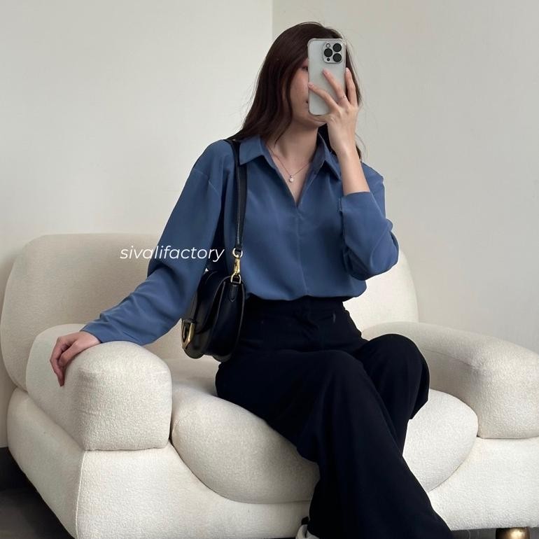 Bf888S Sivali Minji Shirt | Basic Loose Office Shirt - Kemeja Wanita Kantor Atasan Baju Anti Kusut |