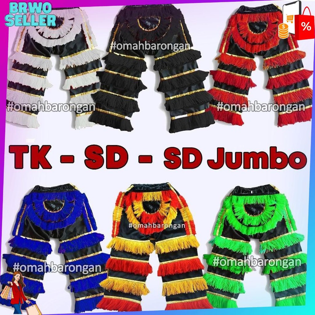 Celana Barongan Anak SD SMP Warna Merah Hijau Biru Hitam Putih PREMIUM