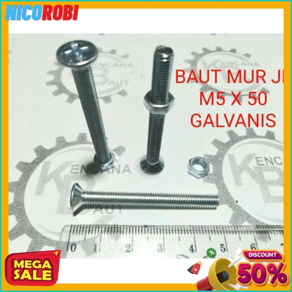 50% Off Baut Mur Jf M5 X 50 Galvanis Kunci Obeng Plus Panjang 5 Cm