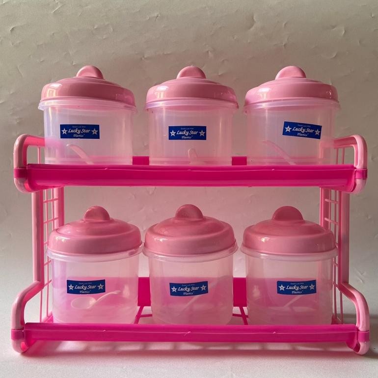 KITCHEN SET SUMMY LUCKY STAR 2126 ISI 6 TEMPAT BUMBU DAPUR GARAM MERICA BUBUK GULA SENDOK KECIL