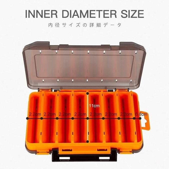 SEASIR Kotak Plastik Penyimpanan Umpan Pancing Dua Sisi Kotak Aksesori Memancing Multi Kompartemen, 