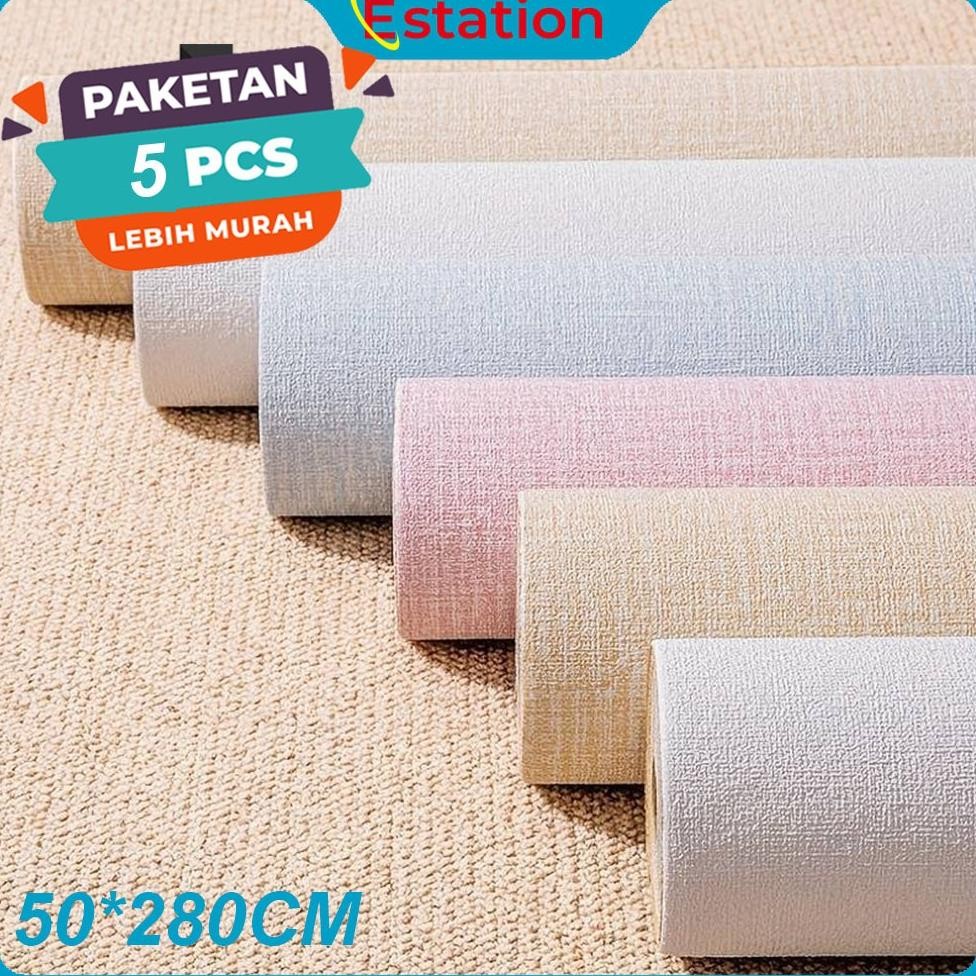 YMN - PAKET 5 Roll Wallpaper Linen 5 Roll Wallpaper Dinding Dekorasi Kamar Wallpaper Dinding