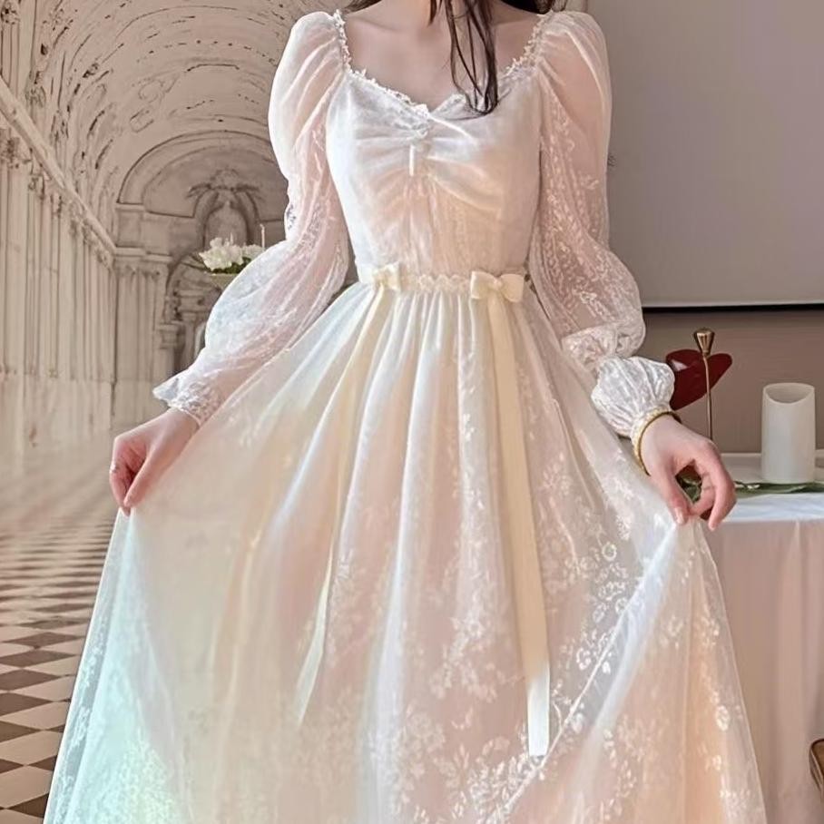 Ready Sto Dress Korea Kondangan Dress Putih Brukat Korea Elegan