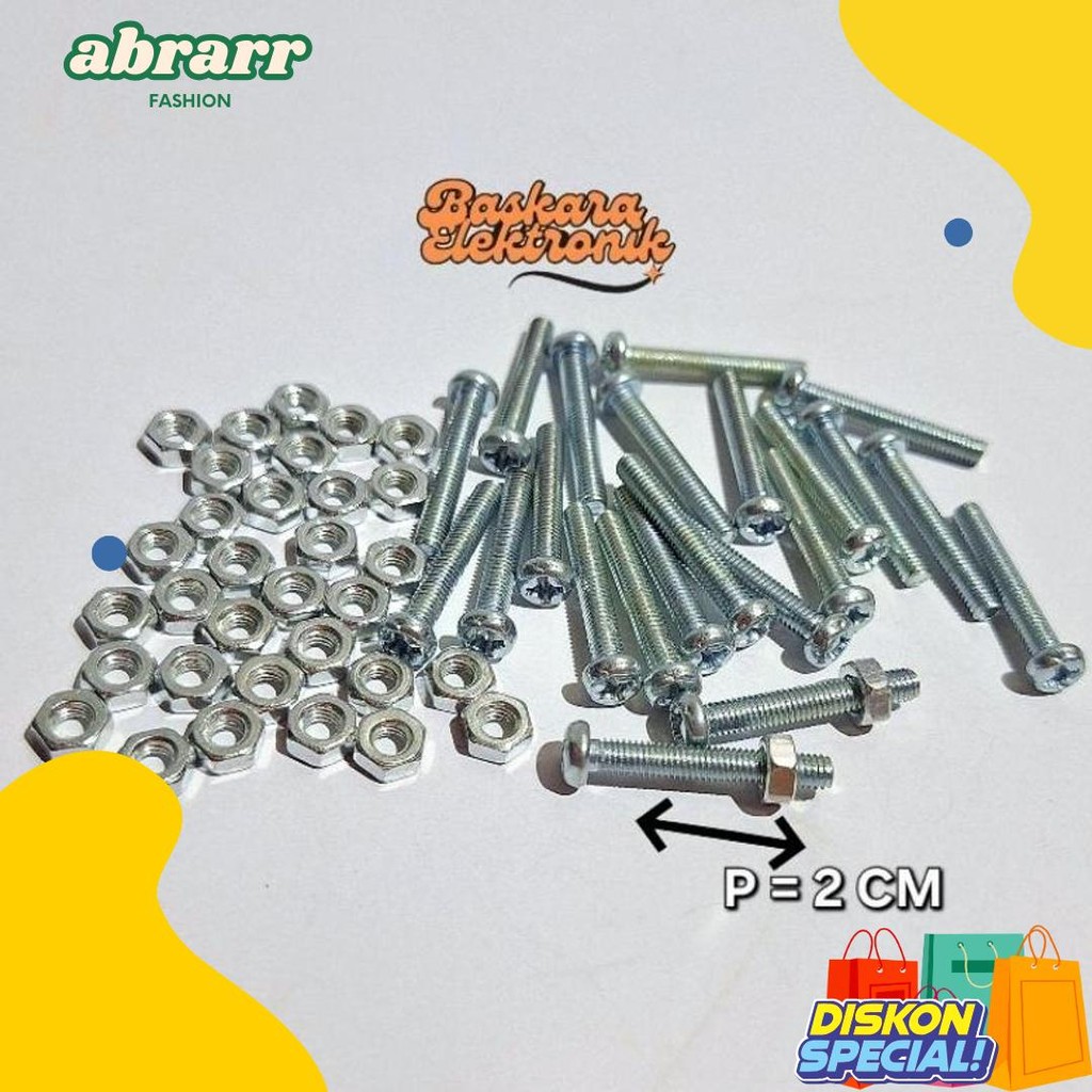Wajib Punya (100 Set) Mur Baut Jp M3X20 + Mur 3Mm Panjang Baut 20Mm