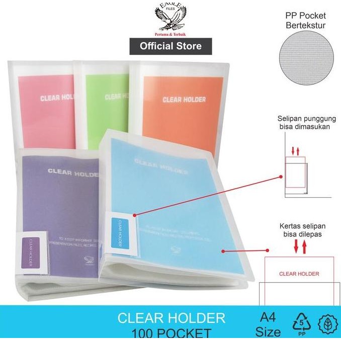 

TERMURAH - EAGLE FILES Clear Holder Transparan / Document Keeper / Display Book / Document Keeper Warna Neon A4 00 Pocket