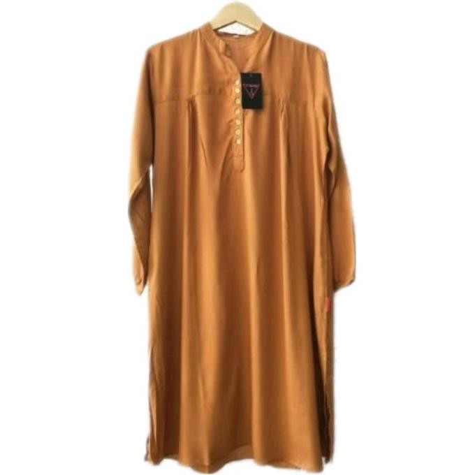Atasan Muslim Wanita Tunik Katun Rayon polos JUMBO deres merah bata JS