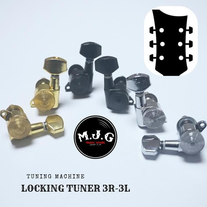 dryer puteran tuning pegs kunci locking gitar elektrik 3R 3L les paul SG style chrome black gold