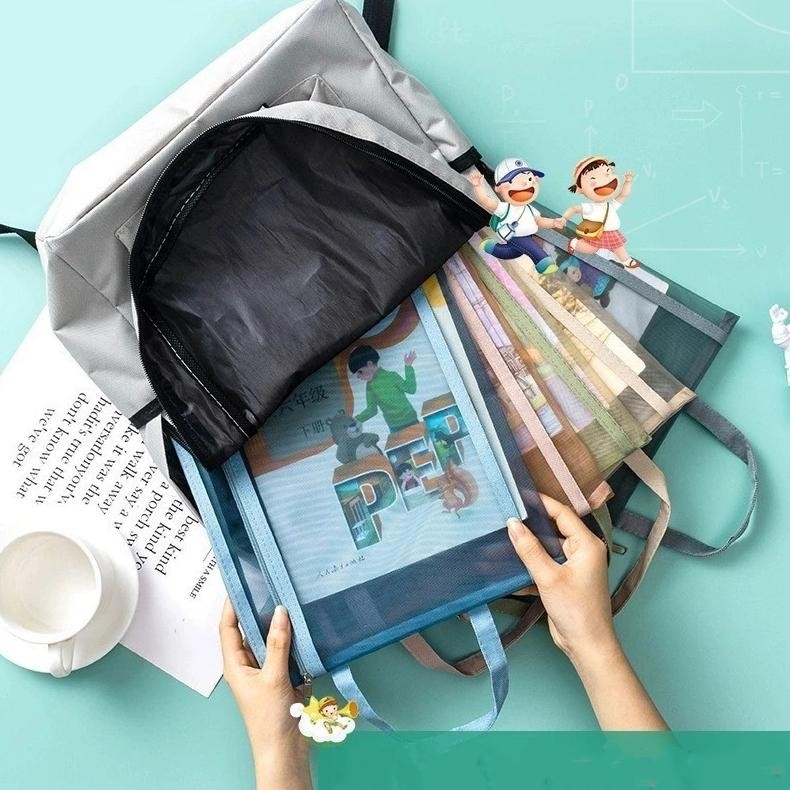 

Gc27 Tempat Pensil & Pouch Makeup Transparan Jaring [Kemasan Per Item] - Organizer 2 In 1 Besar Untuk Sekolah/Kantor