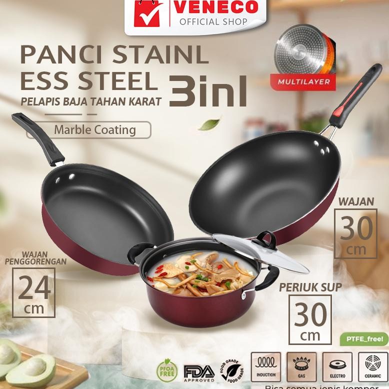 Panci Panci Wajan Set isi 3pcs Wajan Teflon Set Panci Teflon Penggorengan Set 3 Pcs Pans Pots