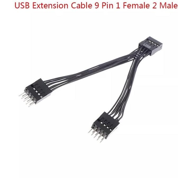 DI16 - 9 pin Usb Splitter Cable 1 Female to 2 Male Hub Motherboard Extension