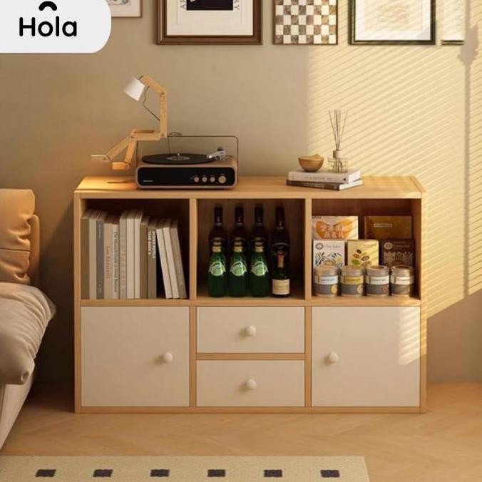 PROMO - Lemari Buku Laci Tutup Slot Luas Kayu Kokoh Minimalis Serbaa