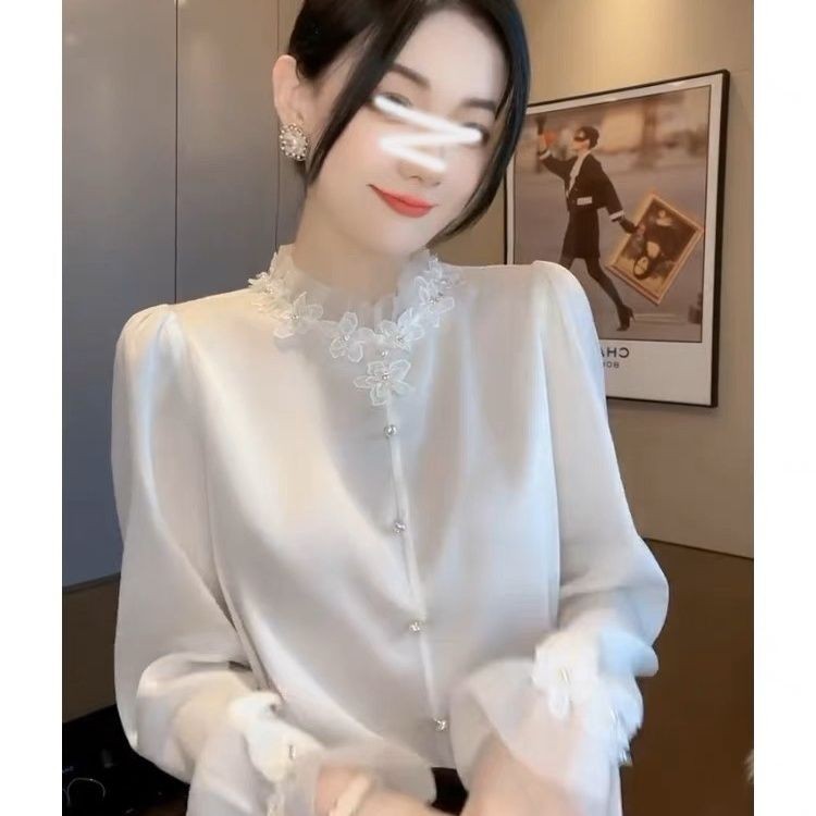 Kemeja Kerah Setengah Turtleneck Jala Wanita Berkualitas Tinggi  Kemeja Lengan Panjang Gaya