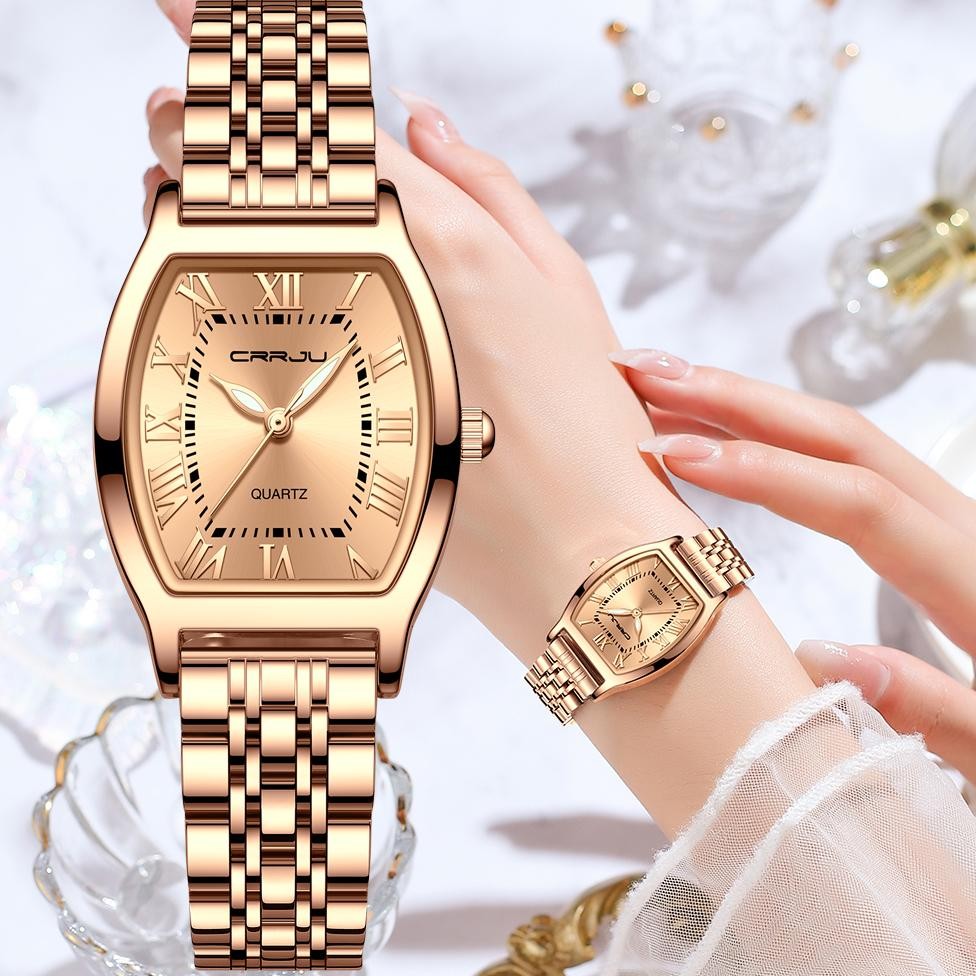 CRRJU Jam Tangan Wanita Elegan Terbaru 2023 Anti Air Rantai Kado Buat Pacar Cewek 5013