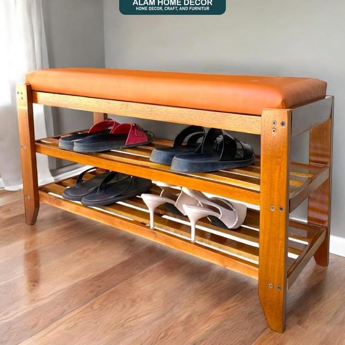 Rak Penyimpanan Sepatu Sofa Kayu Mahoni Asli Model Solid Mahoni dengan Laci - Furniture