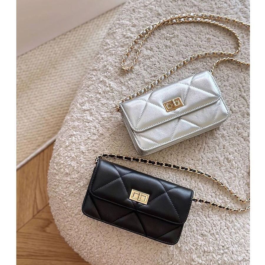 Tas Wanita Kecil Gaya Chanel Tas Telepon Perak Mini Tas Bahu Crossbody Rantai Quilted