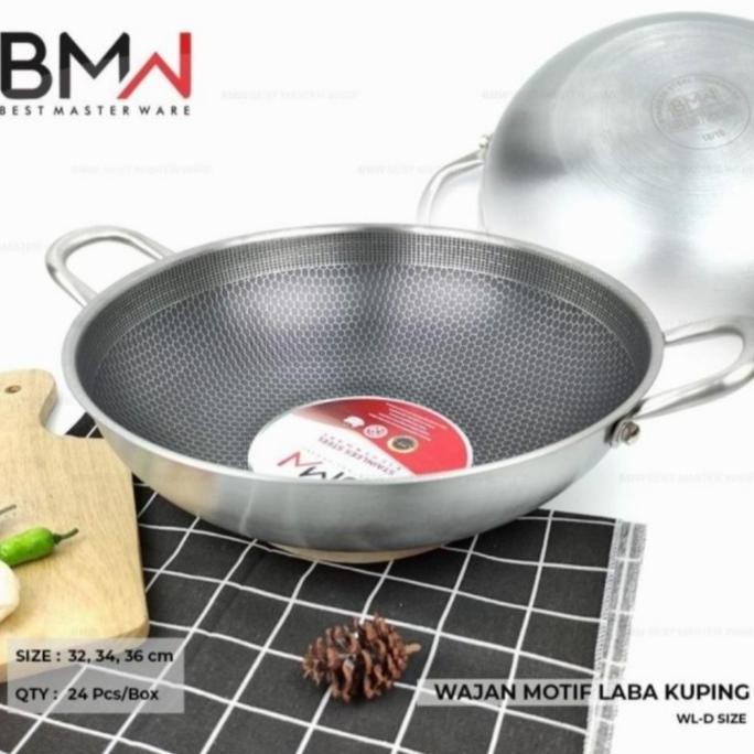 Wajan Wok Kuali Penggorengan Stainless Steel Tebal Anti Lengket 34cm HT