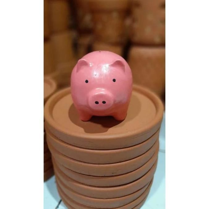 Celengan Unik Lucu Bentuk Babi Bahan Keramik Kerajinan Tanah Liat Ukuran Mini 16 x 11 x 7 Cm