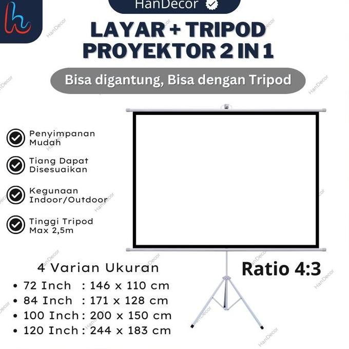 BEBAS ONGKIR - Screen Tripod Layar72-84-100-120 Inch 4:3 Stand Tripod 2,5 Meter Screen Projector | L