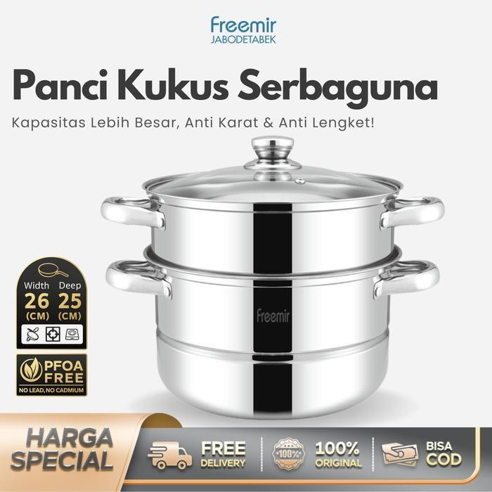 PWH [MEGA SALE] freemir Panci Kukus 2 Susun 24/26cm Panci Wajan Stainless Jumbo Anti Karat Cocok Unt