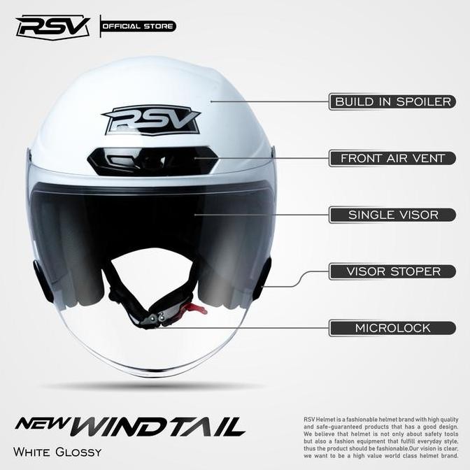 HELM Half Face RSV NEW WINDTAIL WHITE GLOSSY Motorcycle - RSV Helmet