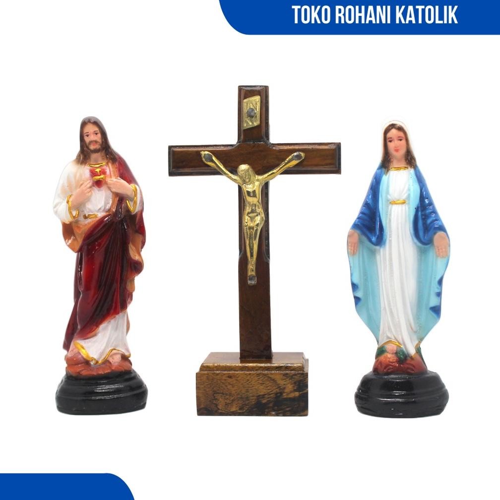 100% Ori Dwl-49 Paket Doa Katolik (15 Cm) / Patung Bunda Maria / Salib Duduk / Rosario Katolik / Pat