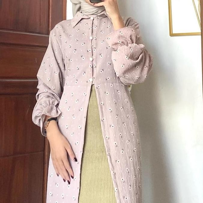 (Good) Rosa-Lily Long Outer Motif bunga tunik luaran cantik baju muslimah Crinkle