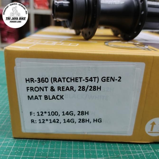 Hub Freehub Strummer Hr-360 Ratchet 54T Gen 2 Mat Black Depan Belakang 24 Hole Dan 28 Hole Disc Brak