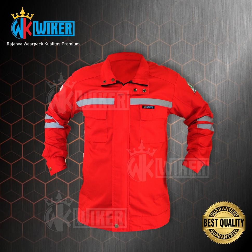 Wearpack Safety Merah Polos - Jaket Proyek - Baju Safety - Werpack Kerja Model Jaket - Jaket Kerja -