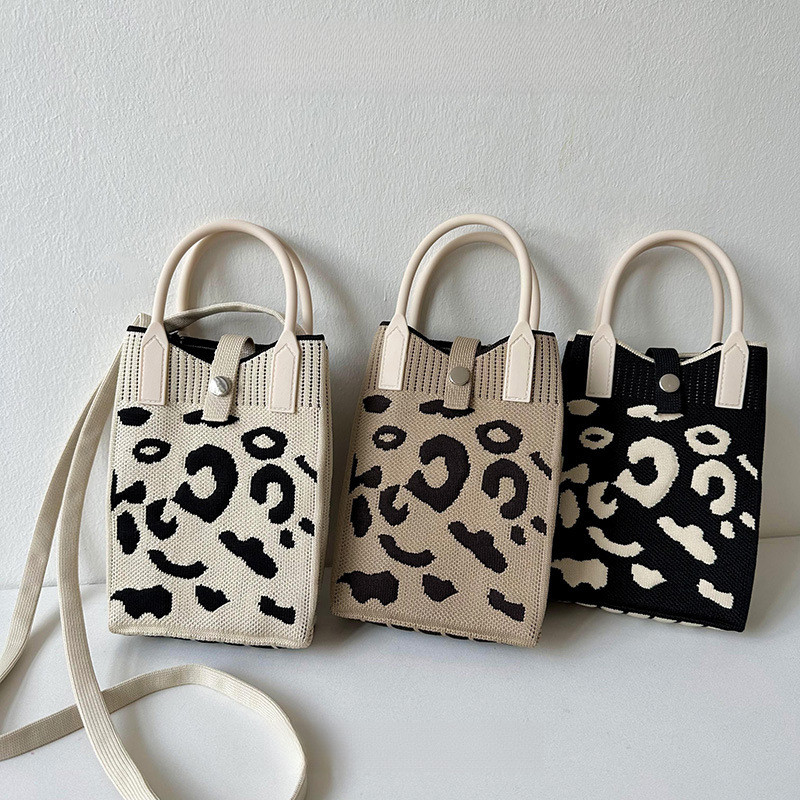 [COD] Tas selempang mini rajut motif macan tutul hitam putih, tas selempang koin, tas persegi kecil