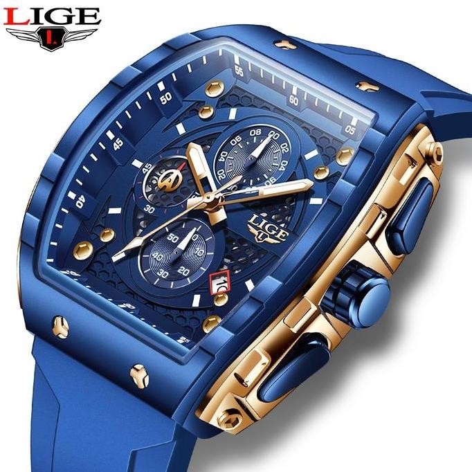 LIGE Jam tangan fashion pria merek mewah teratas tahan air 50 meter bercahaya  kuarsa olahraga kasua
