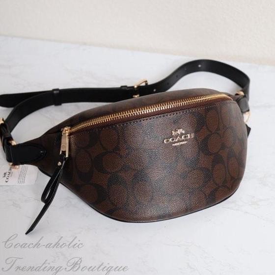 ready stock [ORIGINAL] COACH Belt Bag In Signature Black Brown Coach Waistbag