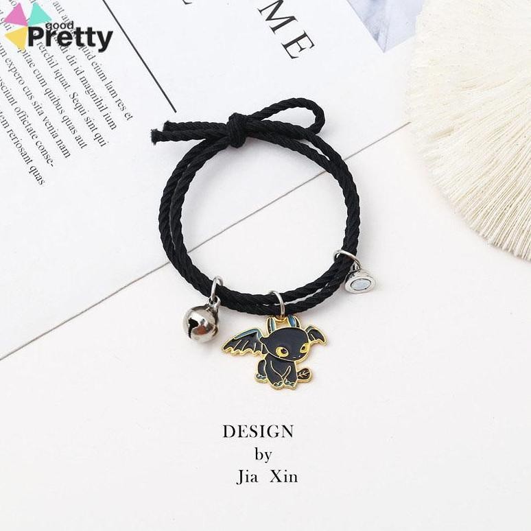 (Best) 2Pcs Gelang Couple Magnet Gelang Kapel Elastis Pasangan Pria Dan Wanita Kartun Dikepang Tali 