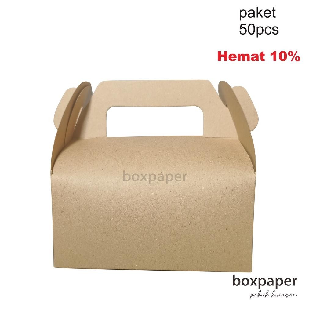 Gable Box Kraft  Isi 50 Pcs / Dus Kue / Box Snack Nasi Ayam Souvenir Hadiah Makanan Kemasan Laminasi