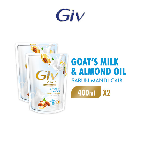 Giv White Sabun Mandi Cair Goats Milk & Almond 400ml x2