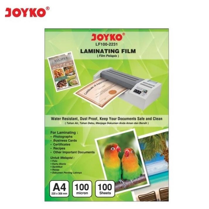 

JOYKO LAMINATING FILM A4 / PLASTIK LAMINATING ORIGINAL DAN TERPERCAYA