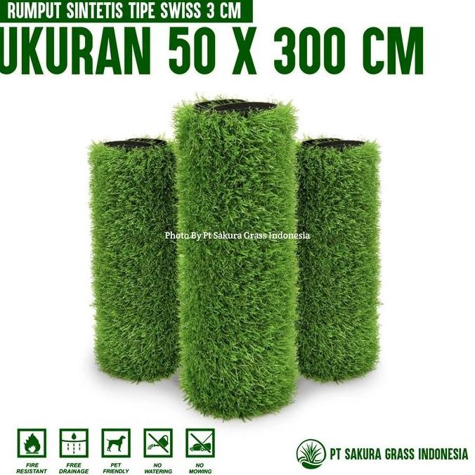 

PROMO RUMPUT SINTETIS TIPE SWISS TEBAL 3 CM UKURAN 50x300 CM TERLARIS BUAT TAMAN WS