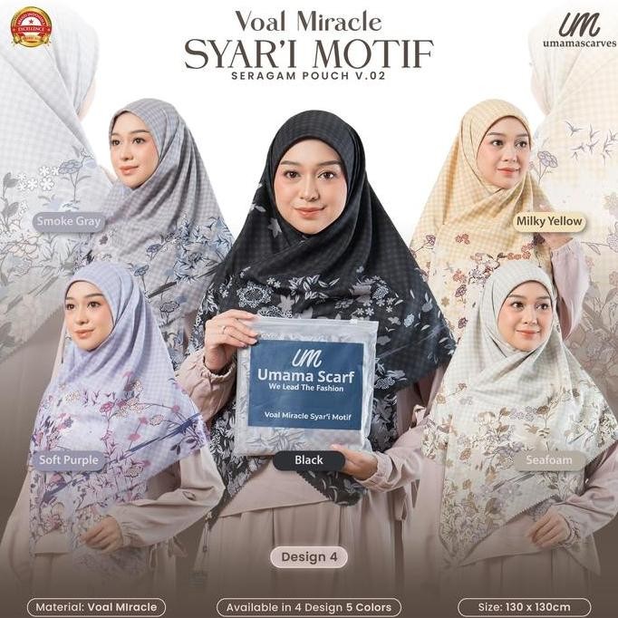 (Good) Umama SYAR'i MOTIF HIJAB JUMBO Voal Syari KEMASAN Pouch LOGO UM 130x130cm KERUDUNG SEGI EMPAT