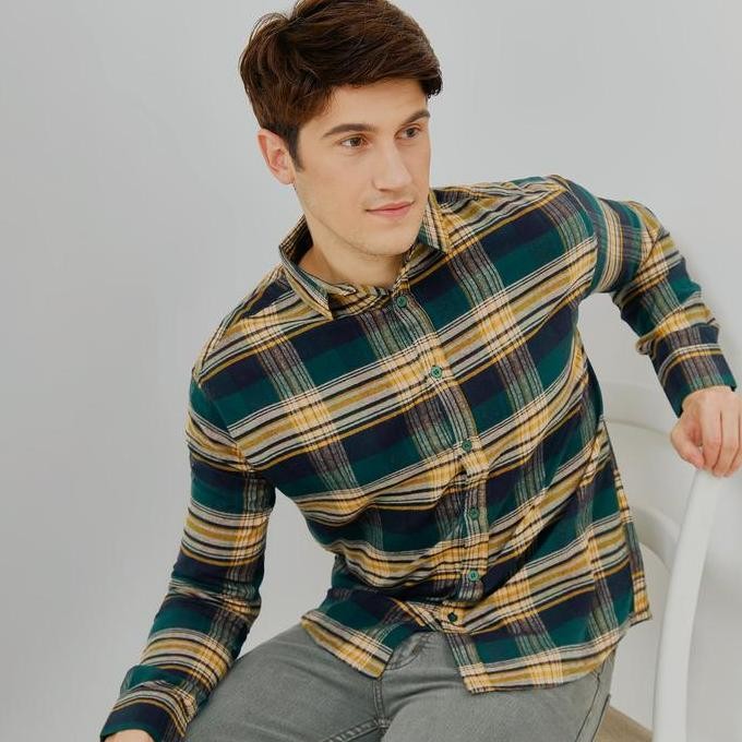 PAULMAY Kemeja Flanel Pria Lengan Panjang Hijau 6712 Fit BS