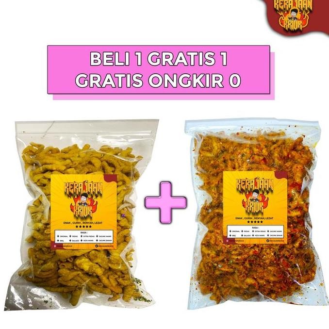 

New KERAJAAN KRIUK - PROMO BELI 1 DAPAT 2 USUS CRISPY GURIH PEDAS DAUN JERUK CEMILAN 250 GRAM Ayam Food Snack Keripik Makanan Kripik Camilan