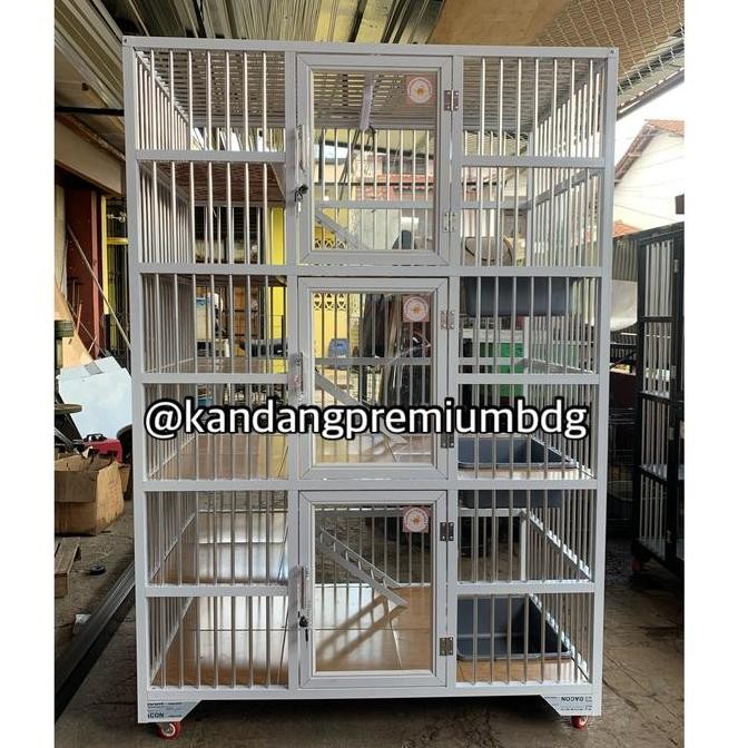 BEBAS ONGKIR - kandang kucing alumunium aluminium 3 kamar 3 pintu putih mewah