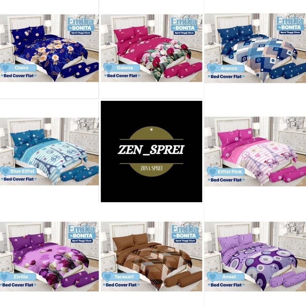 EMILIA BY BONITA - Bedcover Set Eiffel Pink Emilia Ukuran Queen 160x200 / King 180x200 Bed Cover Fla