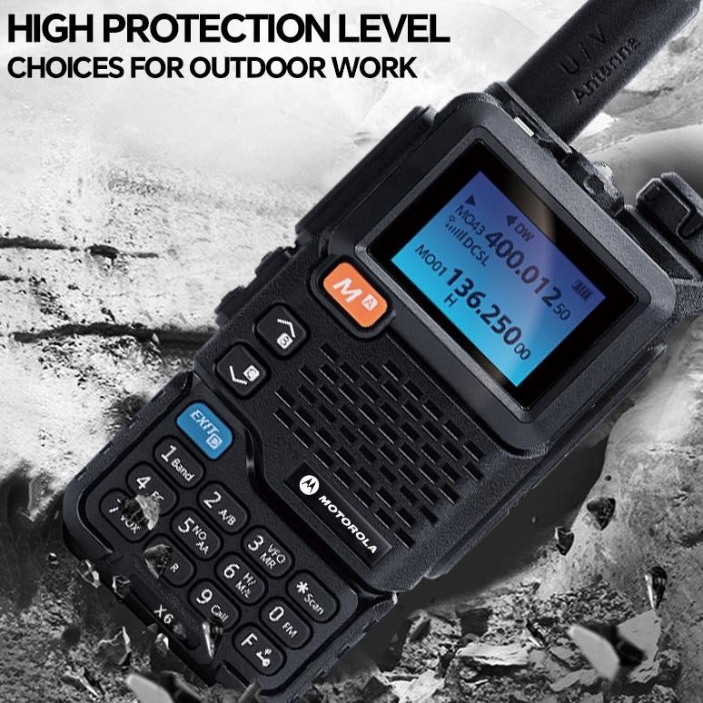 Un04 Ht Motorola X6 Walkie Talkie Kisaran Panjang 20Km Dual Band Dua Arah Radio 10 Watt 4800Mah Am/F