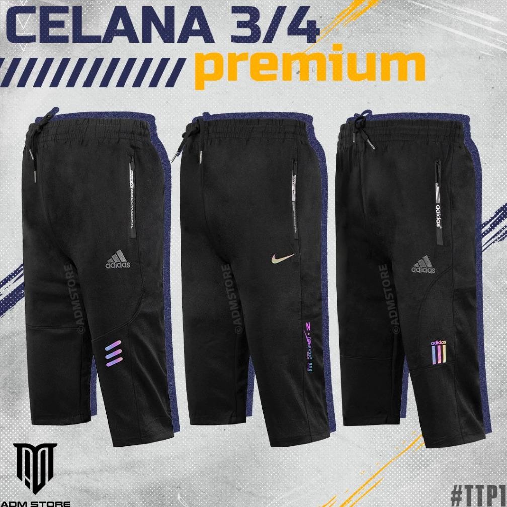 Celana Training 3/4 Pria Wanita Dewasa Bawahan Olahraga Badminton Sepeda Trening Pendek Bukan Jogger